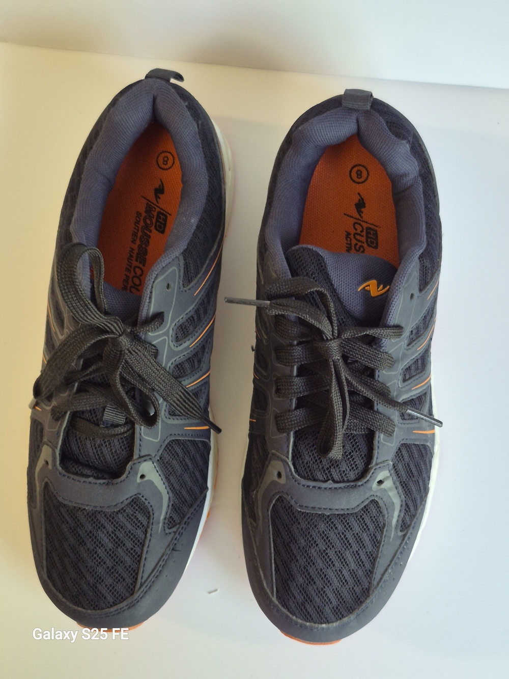Athletic Sneakers - Black with Orange and White Soles - Picture 6 of 7